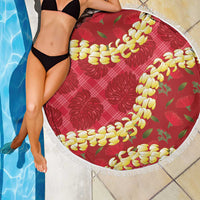 Red Palaka Hawaii Mele Kalikimaka Beach Blanket Ohia Lehua Monstera Puakenikeni Lei - Polynesian Pride