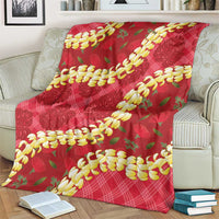 Red Palaka Hawaii Mele Kalikimaka Blanket Ohia Lehua Monstera Puakenikeni Lei - Polynesian Pride