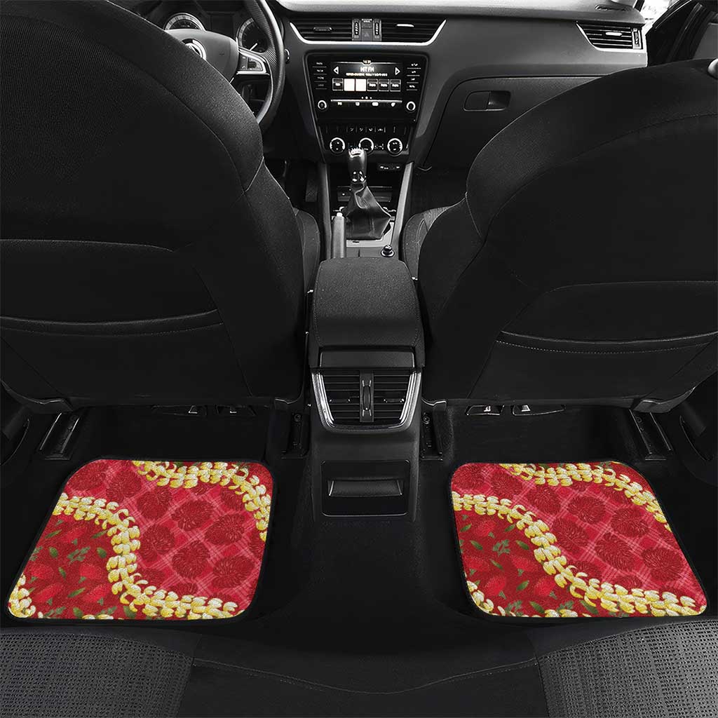 Red Palaka Hawaii Mele Kalikimaka Car Mats Ohia Lehua Monstera Puakenikeni Lei - Polynesian Pride