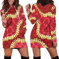 Red Palaka Hawaii Mele Kalikimaka Hoodie Dress Ohia Lehua Monstera Puakenikeni Lei - Polynesian Pride