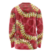 Red Palaka Hawaii Mele Kalikimaka Long Sleeve Shirt Ohia Lehua Monstera Puakenikeni Lei - Polynesian Pride