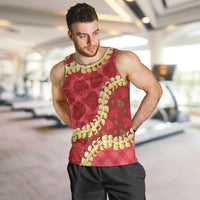 Red Palaka Hawaii Mele Kalikimaka Men Tank Top Ohia Lehua Monstera Puakenikeni Lei - Polynesian Pride