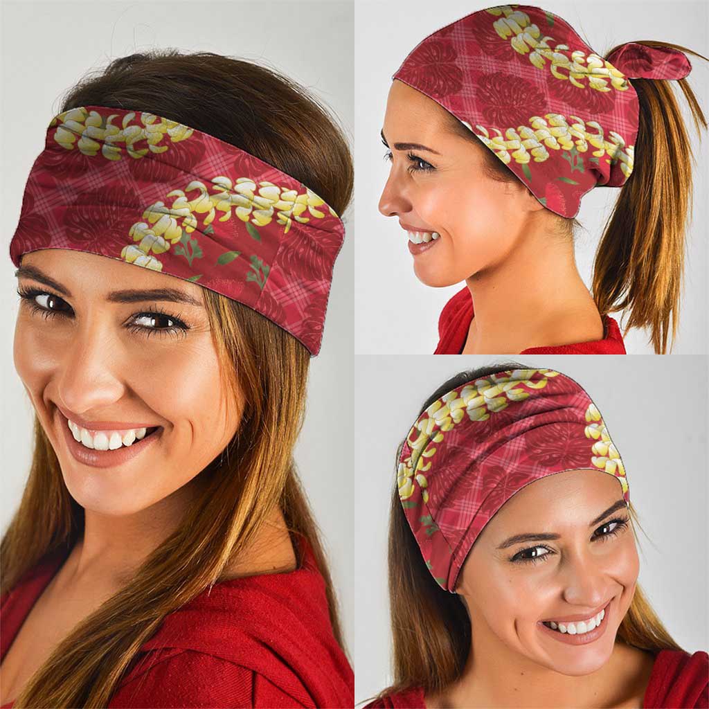 Red Palaka Hawaii Mele Kalikimaka Neck Gaiter Ohia Lehua Monstera Puakenikeni Lei - Polynesian Pride