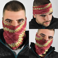 Red Palaka Hawaii Mele Kalikimaka Neck Gaiter Ohia Lehua Monstera Puakenikeni Lei - Polynesian Pride