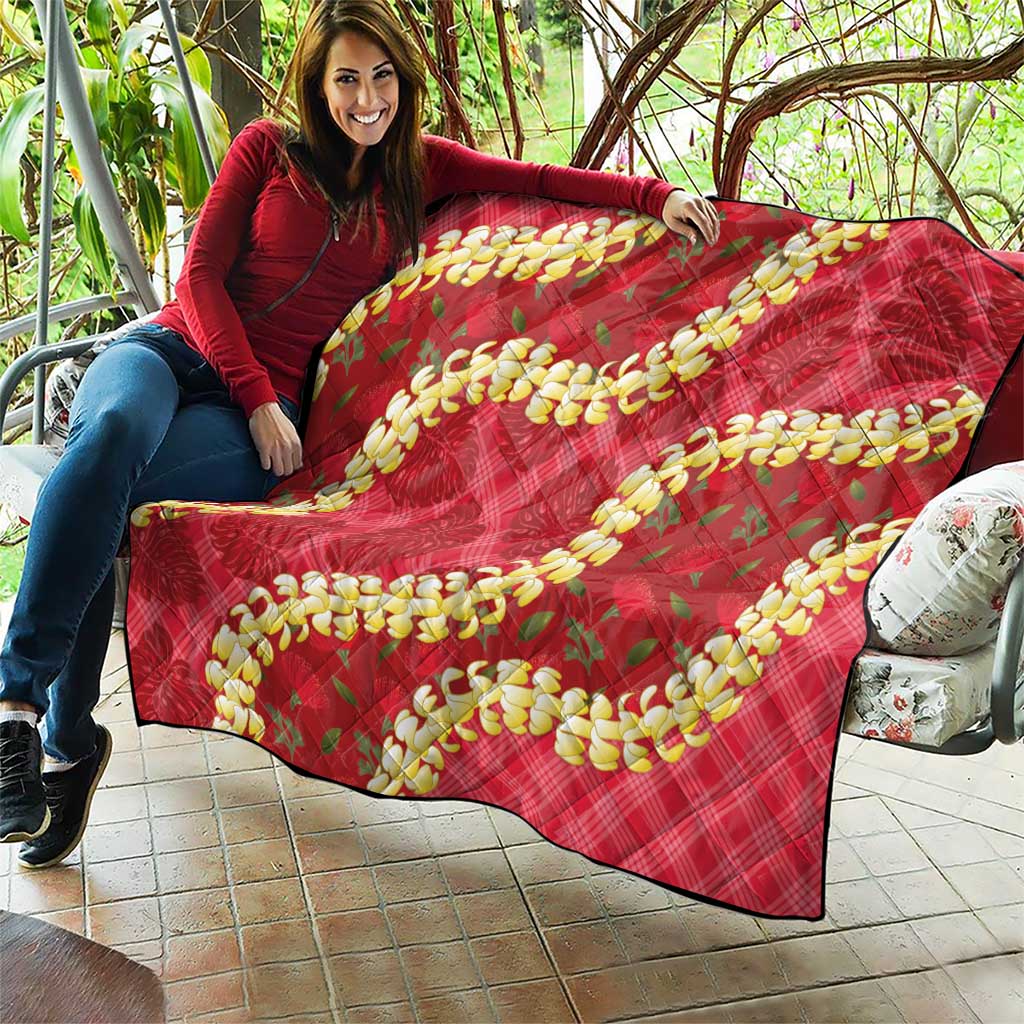 Red Palaka Hawaii Mele Kalikimaka Quilt Ohia Lehua Monstera Puakenikeni Lei - Polynesian Pride