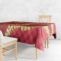 Red Palaka Hawaii Mele Kalikimaka Tablecloth Ohia Lehua Monstera Puakenikeni Lei - Polynesian Pride