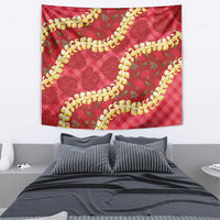 Red Palaka Hawaii Mele Kalikimaka Tapestry Ohia Lehua Monstera Puakenikeni Lei - Polynesian Pride
