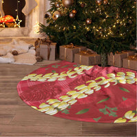 Red Palaka Hawaii Mele Kalikimaka Tree Skirt Ohia Lehua Monstera Puakenikeni Lei - Polynesian Pride