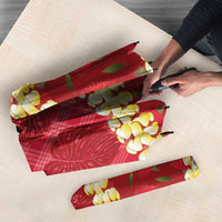Red Palaka Hawaii Mele Kalikimaka Umbrella Ohia Lehua Monstera Puakenikeni Lei - Polynesian Pride