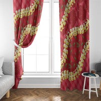 Red Palaka Hawaii Mele Kalikimaka Window Curtain Ohia Lehua Monstera Puakenikeni Lei - Polynesian Pride