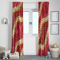 Red Palaka Hawaii Mele Kalikimaka Window Curtain Ohia Lehua Monstera Puakenikeni Lei - Polynesian Pride