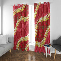 Red Palaka Hawaii Mele Kalikimaka Window Curtain Ohia Lehua Monstera Puakenikeni Lei - Polynesian Pride