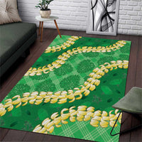 Green Palaka Hawaii Mele Kalikimaka Area Rug Ohia Lehua Monstera Puakenikeni Lei - Polynesian Pride