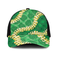 Green Palaka Hawaii Mele Kalikimaka Baseball Net Cap Ohia Lehua Monstera Puakenikeni Lei - Polynesian Pride