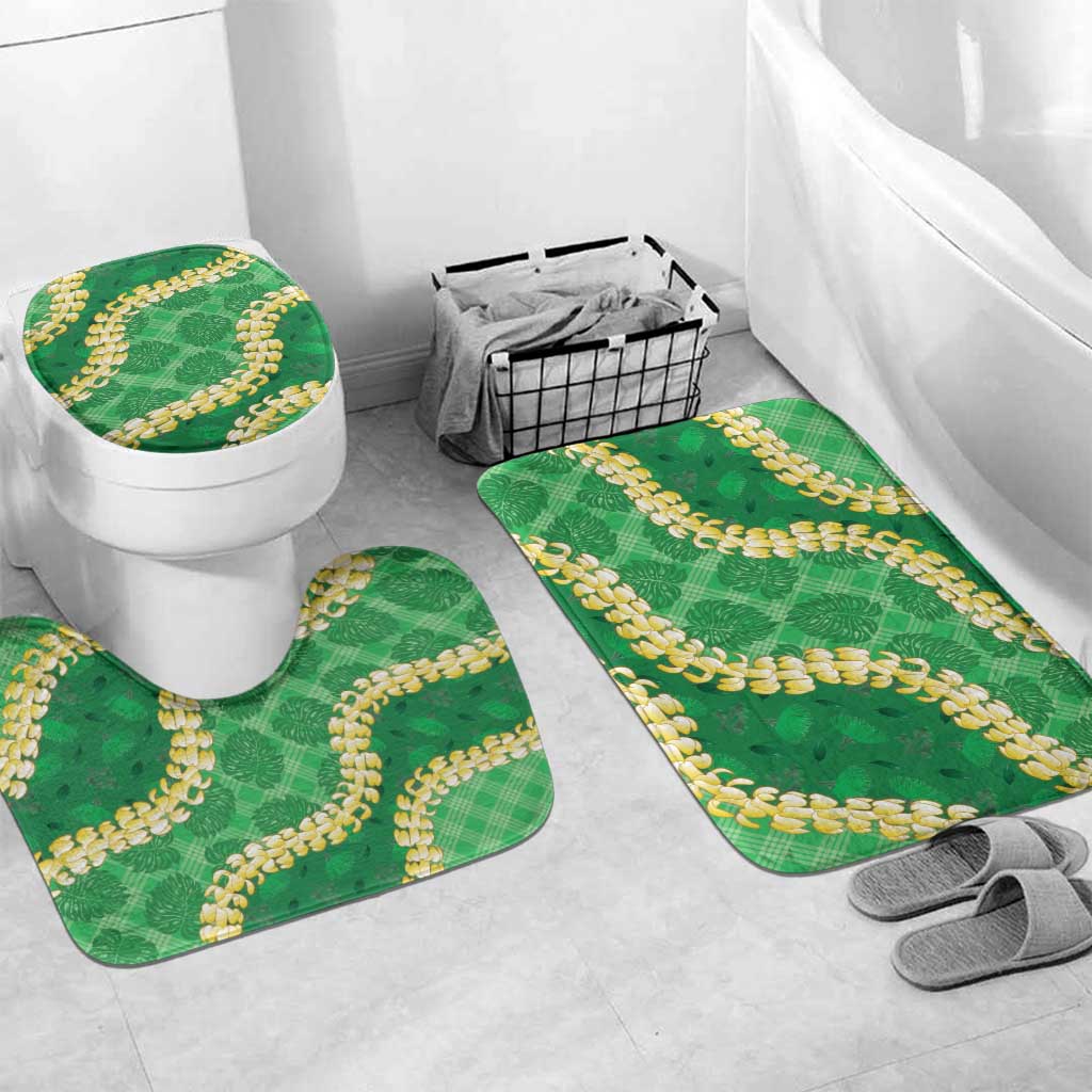 Green Palaka Hawaii Mele Kalikimaka Bathroom Set Ohia Lehua Monstera Puakenikeni Lei - Polynesian Pride