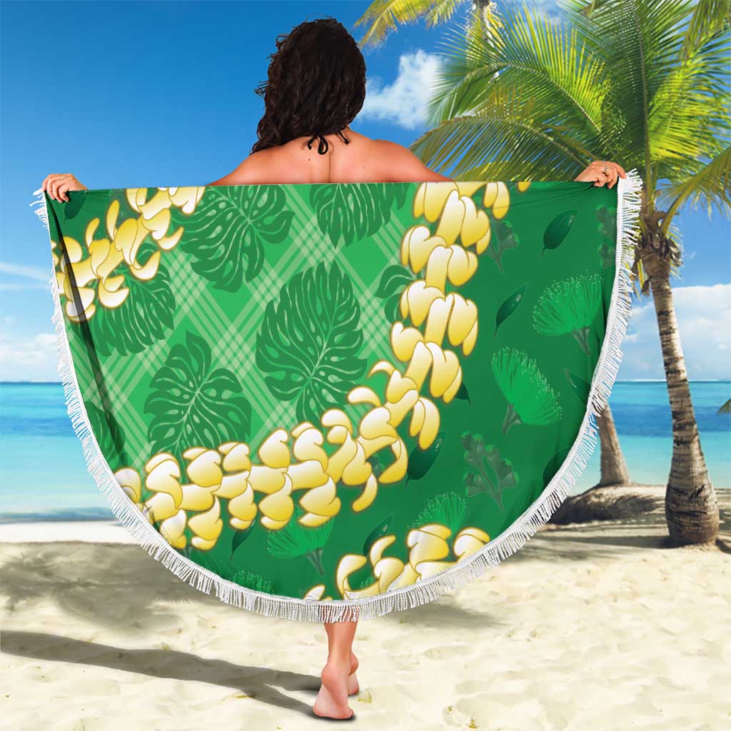 Green Palaka Hawaii Mele Kalikimaka Beach Blanket Ohia Lehua Monstera Puakenikeni Lei - Polynesian Pride