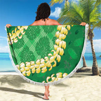 Green Palaka Hawaii Mele Kalikimaka Beach Blanket Ohia Lehua Monstera Puakenikeni Lei - Polynesian Pride