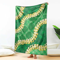 Green Palaka Hawaii Mele Kalikimaka Blanket Ohia Lehua Monstera Puakenikeni Lei - Polynesian Pride