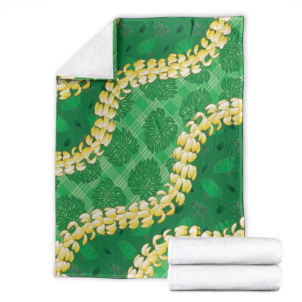 Green Palaka Hawaii Mele Kalikimaka Blanket Ohia Lehua Monstera Puakenikeni Lei - Polynesian Pride