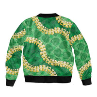 Green Palaka Hawaii Mele Kalikimaka Bomber Jacket Ohia Lehua Monstera Puakenikeni Lei - Polynesian Pride