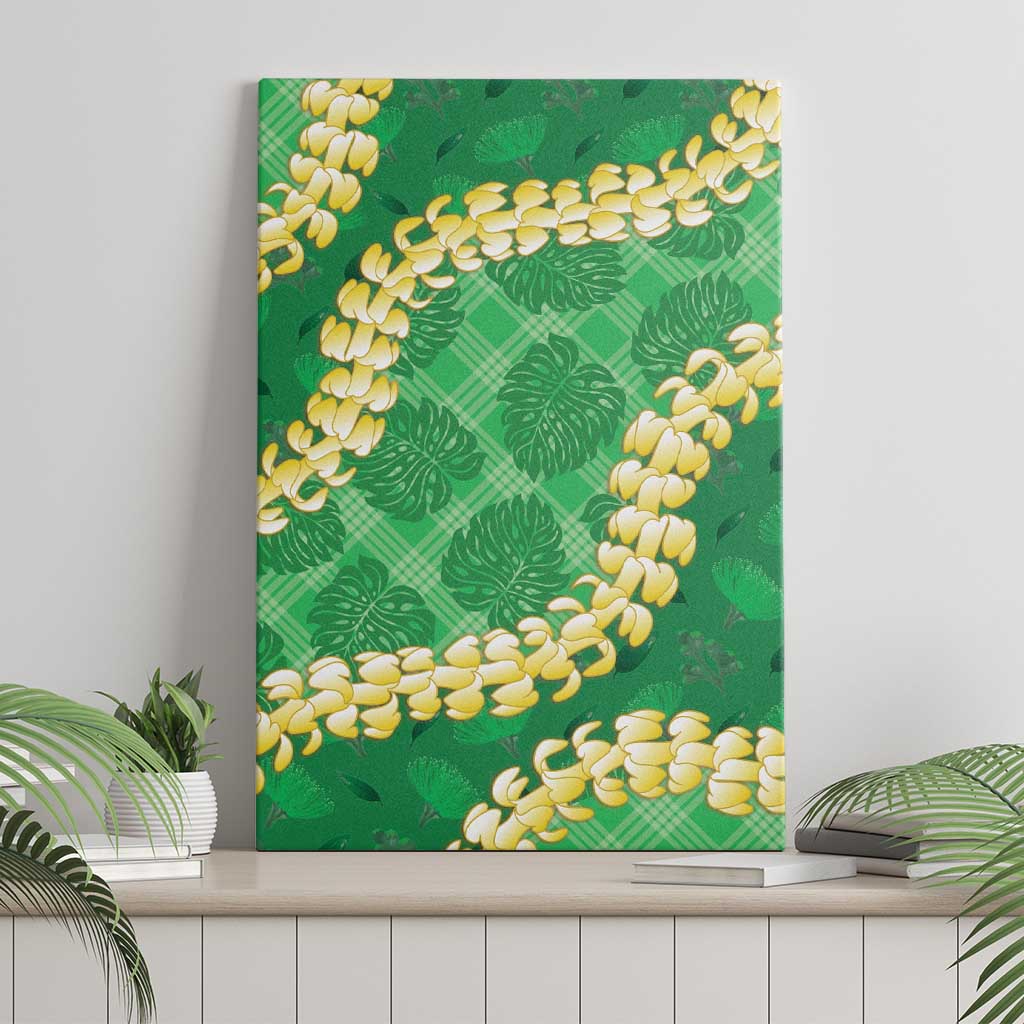 Green Palaka Hawaii Mele Kalikimaka Canvas Wall Art Ohia Lehua Monstera Puakenikeni Lei - Polynesian Pride