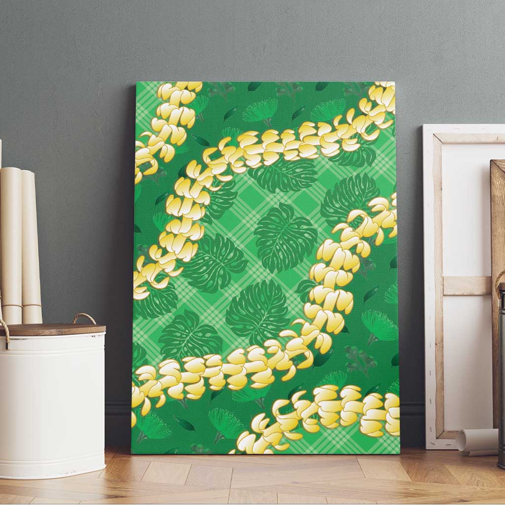 Green Palaka Hawaii Mele Kalikimaka Canvas Wall Art Ohia Lehua Monstera Puakenikeni Lei - Polynesian Pride