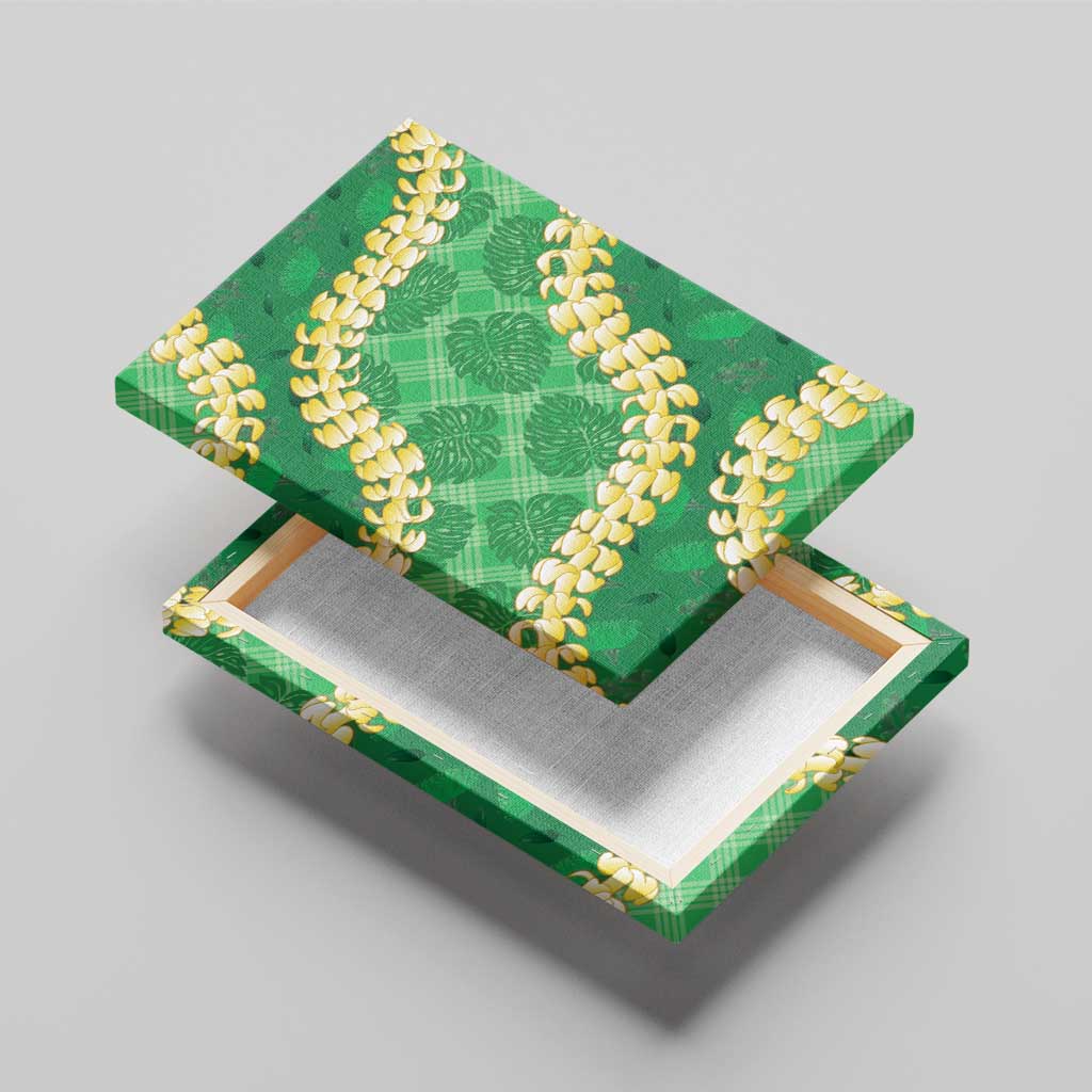 Green Palaka Hawaii Mele Kalikimaka Canvas Wall Art Ohia Lehua Monstera Puakenikeni Lei - Polynesian Pride