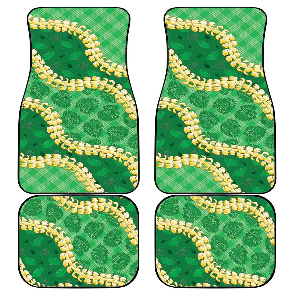 Green Palaka Hawaii Mele Kalikimaka Car Mats Ohia Lehua Monstera Puakenikeni Lei - Polynesian Pride