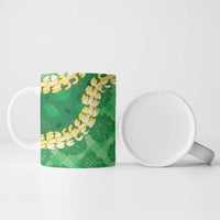Green Palaka Hawaii Mele Kalikimaka Ceramic Mug Ohia Lehua Monstera Puakenikeni Lei - Polynesian Pride