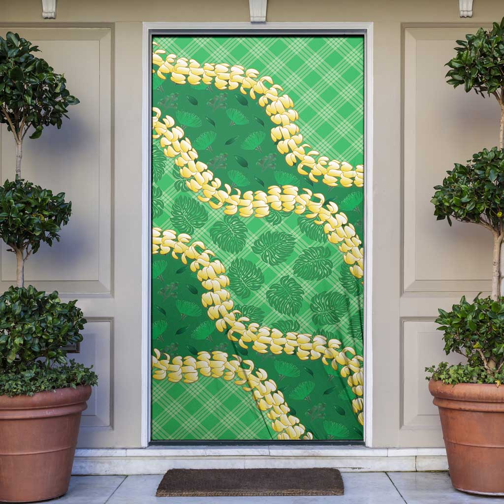 Green Palaka Hawaii Mele Kalikimaka Door Cover Ohia Lehua Monstera Puakenikeni Lei - Polynesian Pride