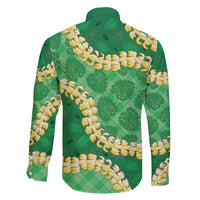 Green Palaka Hawaii Mele Kalikimaka Family Matching Long Sleeve Bodycon Dress and Hawaiian Shirt Ohia Lehua Monstera Puakenikeni Lei - Polynesian Pride