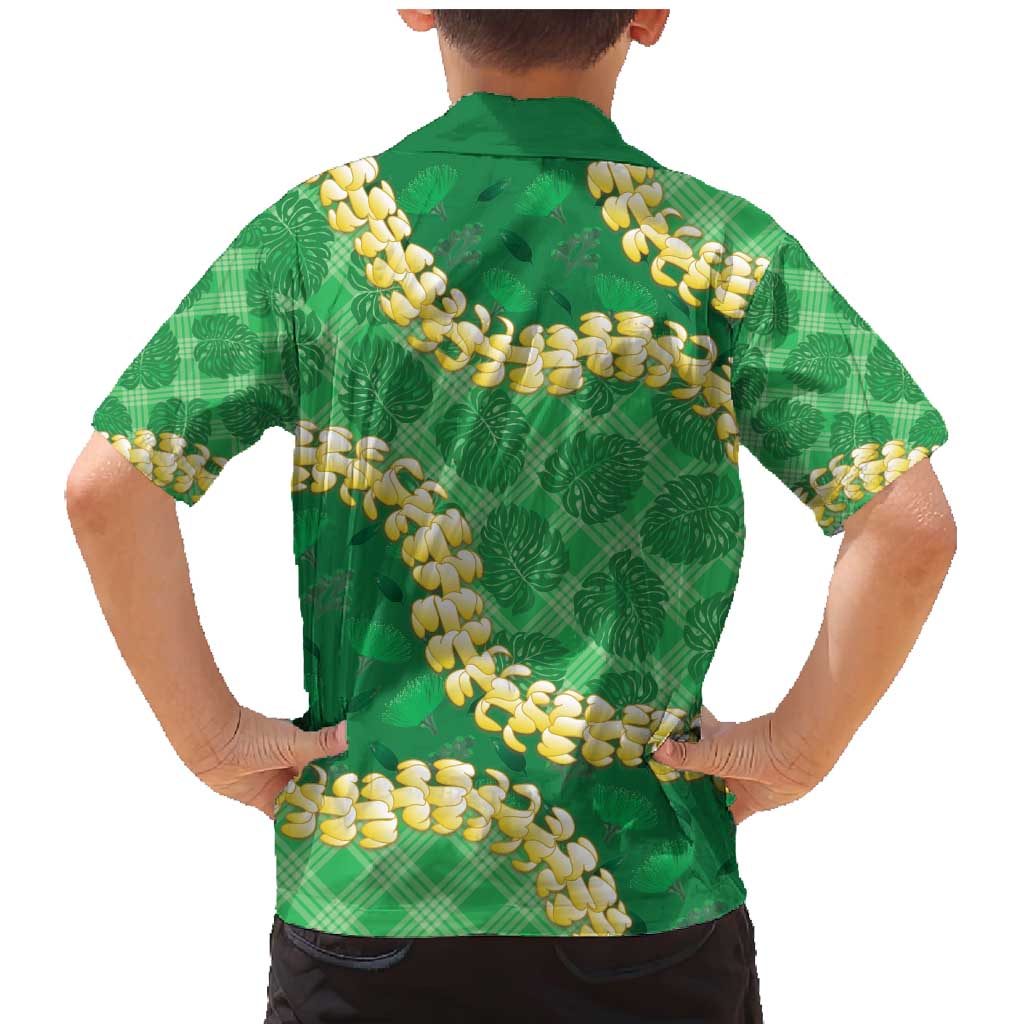 Green Palaka Hawaii Mele Kalikimaka Family Matching Mermaid Dress and Hawaiian Shirt Ohia Lehua Monstera Puakenikeni Lei - Polynesian Pride