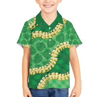 Green Palaka Hawaii Mele Kalikimaka Family Matching Short Sleeve Bodycon Dress and Hawaiian Shirt Ohia Lehua Monstera Puakenikeni Lei - Polynesian Pride