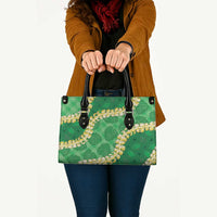 Green Palaka Hawaii Mele Kalikimaka Leather Bag Ohia Lehua Monstera Puakenikeni Lei - Polynesian Pride