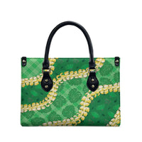 Green Palaka Hawaii Mele Kalikimaka Leather Bag Ohia Lehua Monstera Puakenikeni Lei - Polynesian Pride