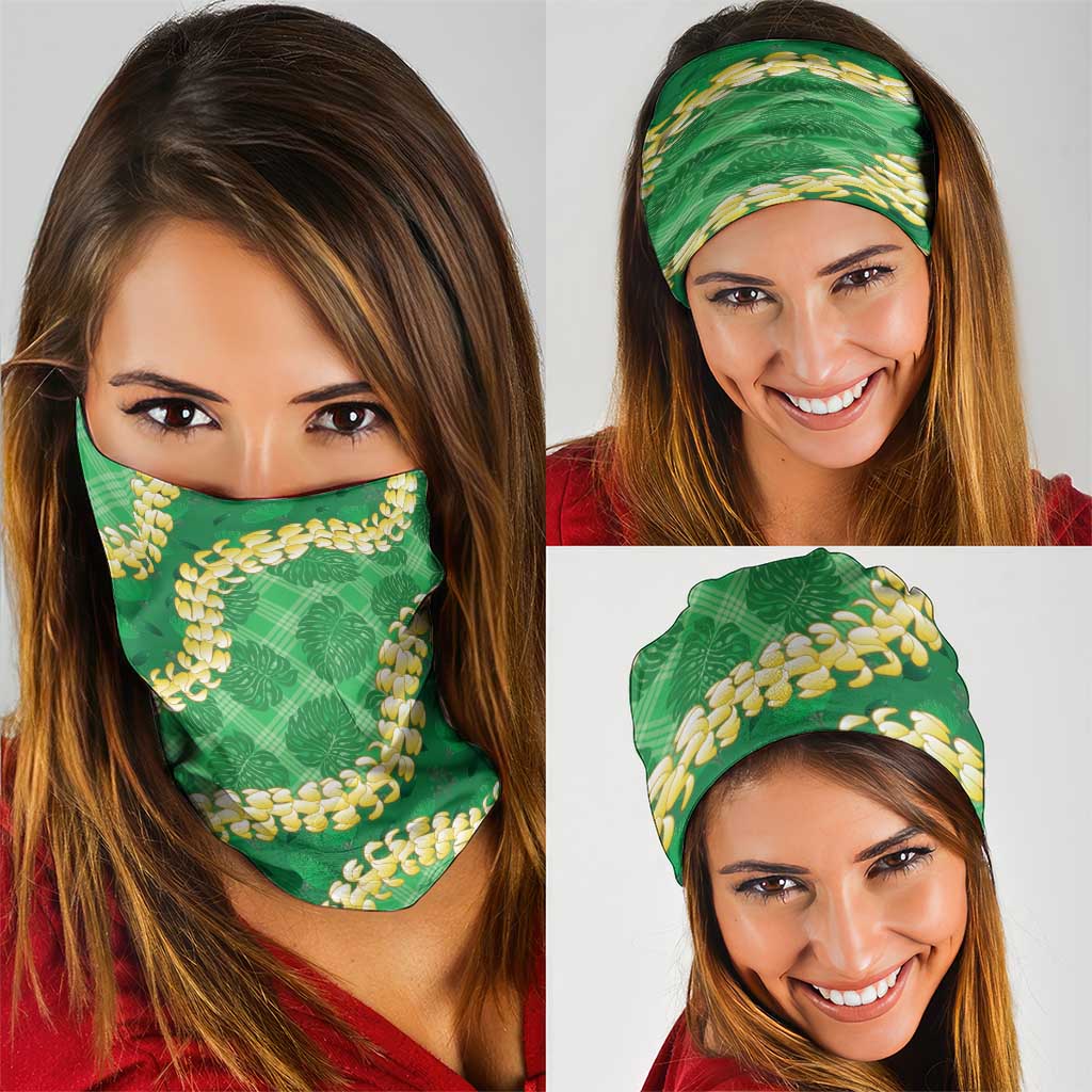 Green Palaka Hawaii Mele Kalikimaka Neck Gaiter Ohia Lehua Monstera Puakenikeni Lei - Polynesian Pride