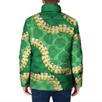 Green Palaka Hawaii Mele Kalikimaka Padded Jacket Ohia Lehua Monstera Puakenikeni Lei - Polynesian Pride