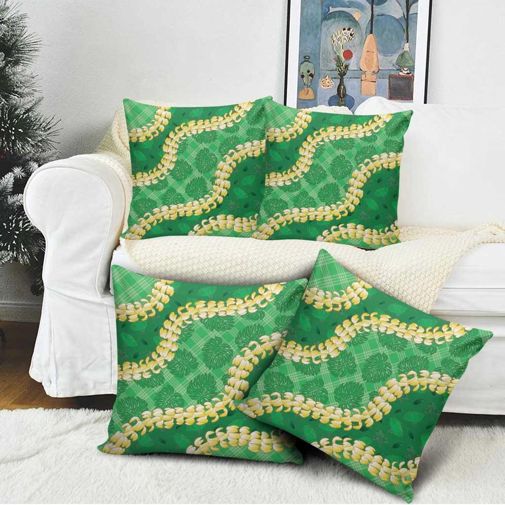Green Palaka Hawaii Mele Kalikimaka Pillow Cover Ohia Lehua Monstera Puakenikeni Lei - Polynesian Pride