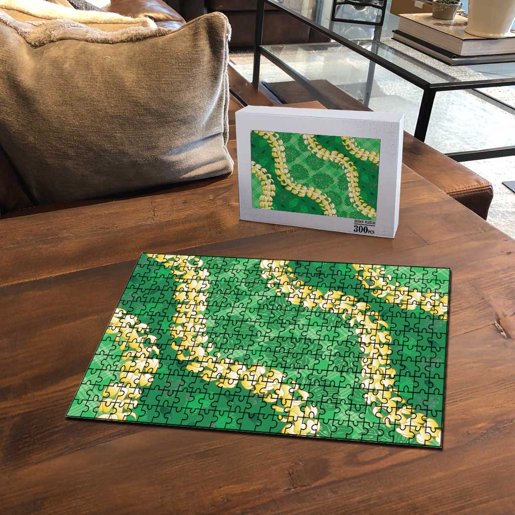 Green Palaka Hawaii Mele Kalikimaka Puzzle Ohia Lehua Monstera Puakenikeni Lei - Polynesian Pride