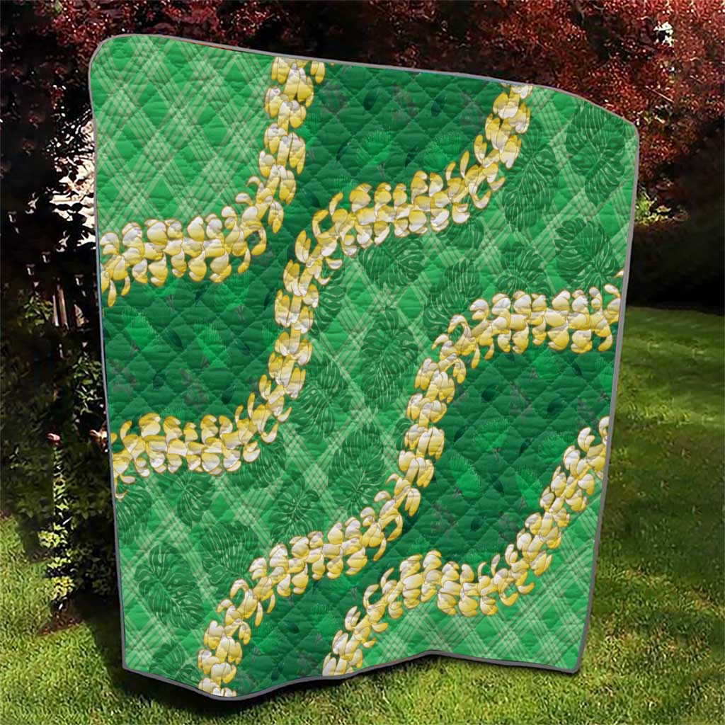 Green Palaka Hawaii Mele Kalikimaka Quilt Ohia Lehua Monstera Puakenikeni Lei - Polynesian Pride