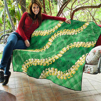 Green Palaka Hawaii Mele Kalikimaka Quilt Ohia Lehua Monstera Puakenikeni Lei - Polynesian Pride