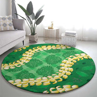 Green Palaka Hawaii Mele Kalikimaka Round Carpet Ohia Lehua Monstera Puakenikeni Lei - Polynesian Pride