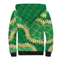 Green Palaka Hawaii Mele Kalikimaka Sherpa Hoodie Ohia Lehua Monstera Puakenikeni Lei - Polynesian Pride