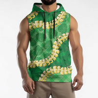 Green Palaka Hawaii Mele Kalikimaka Sleeveless Hoodie Ohia Lehua Monstera Puakenikeni Lei - Polynesian Pride