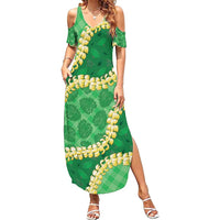 Green Palaka Hawaii Mele Kalikimaka Summer Maxi Dress Ohia Lehua Monstera Puakenikeni Lei - Polynesian Pride
