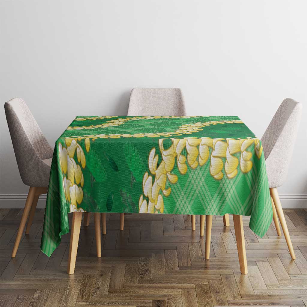 Green Palaka Hawaii Mele Kalikimaka Tablecloth Ohia Lehua Monstera Puakenikeni Lei - Polynesian Pride