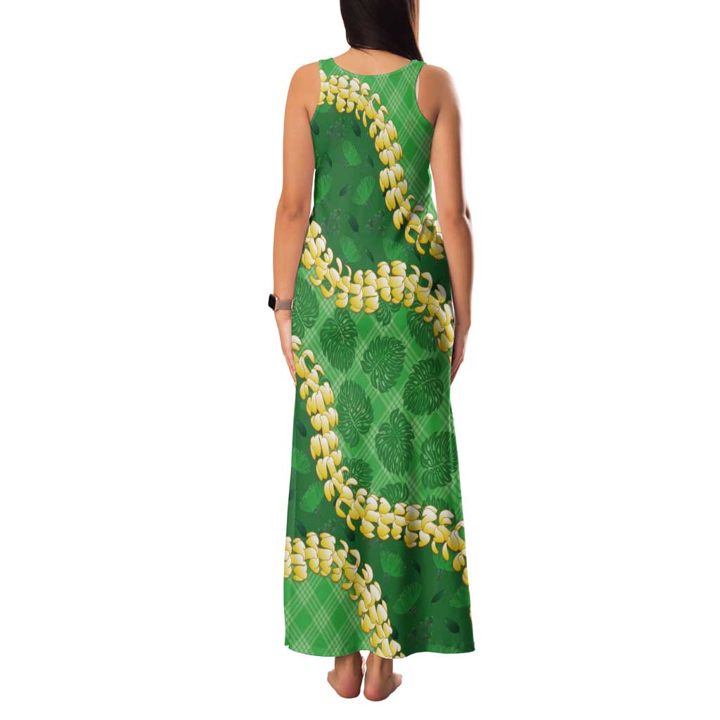 Green Palaka Hawaii Mele Kalikimaka Tank Maxi Dress Ohia Lehua Monstera Puakenikeni Lei - Polynesian Pride