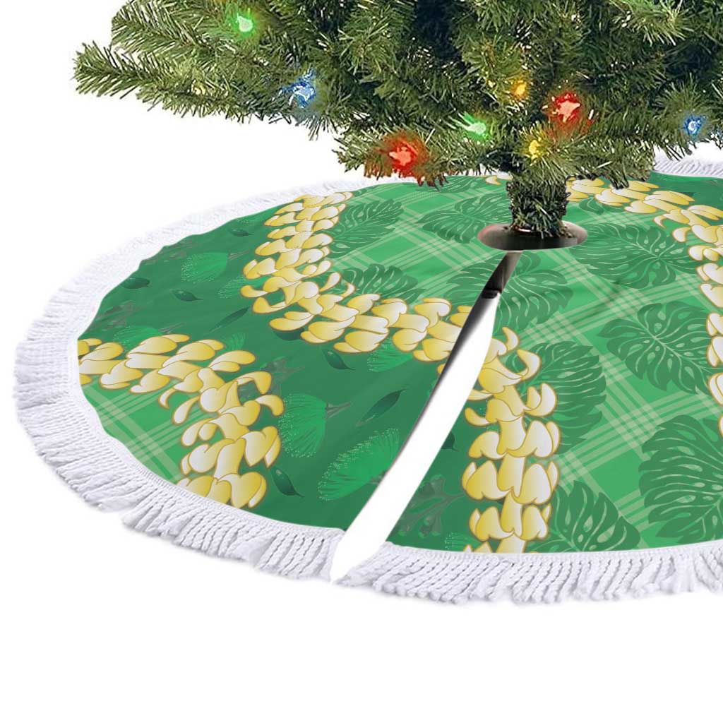 Green Palaka Hawaii Mele Kalikimaka Tree Skirt Ohia Lehua Monstera Puakenikeni Lei - Polynesian Pride