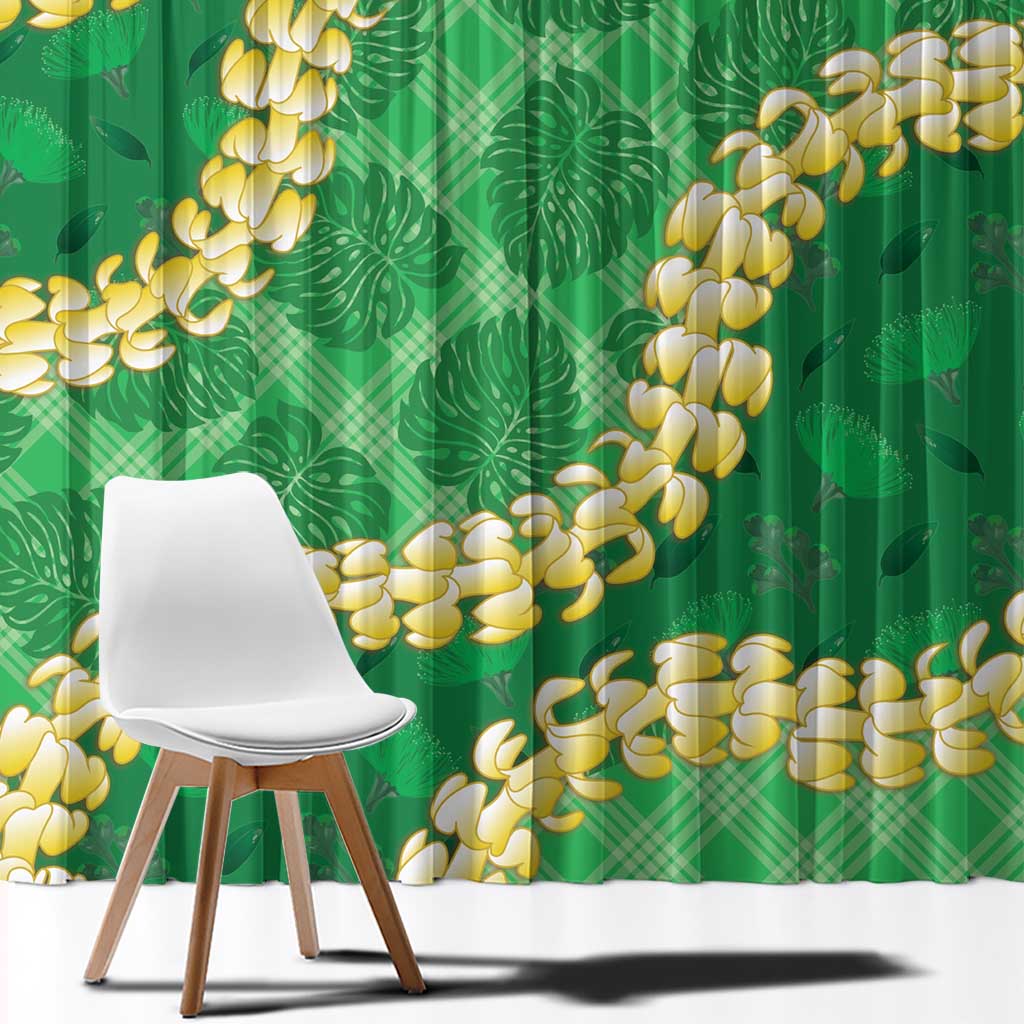Green Palaka Hawaii Mele Kalikimaka Window Curtain Ohia Lehua Monstera Puakenikeni Lei - Polynesian Pride