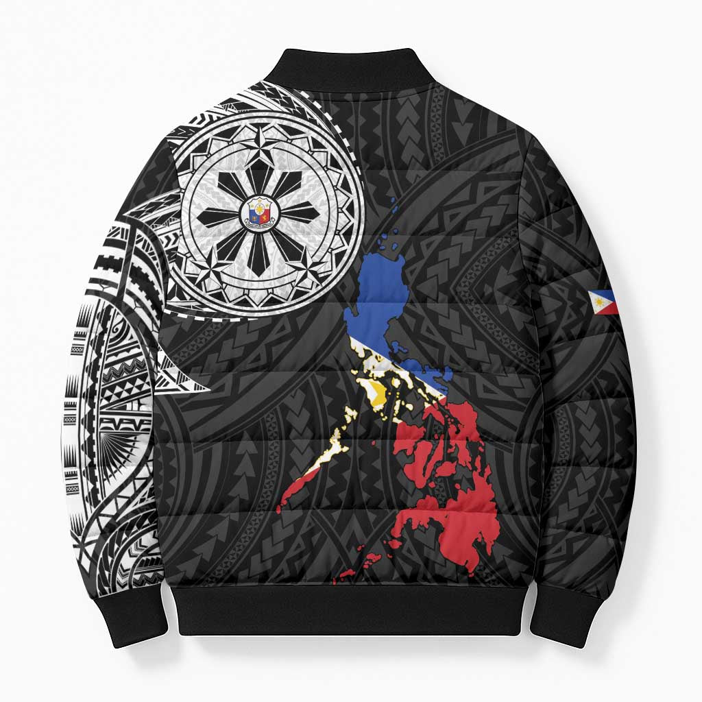Philippines Strong Bomber Puffer Jacket Filipino Map Polynesian Tattoo - Polynesian Pride